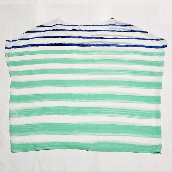 Chico's Blouse Women's Size 1 Small Top Striped Short Sleeve Sheer White Blue - Picture 6 of 6